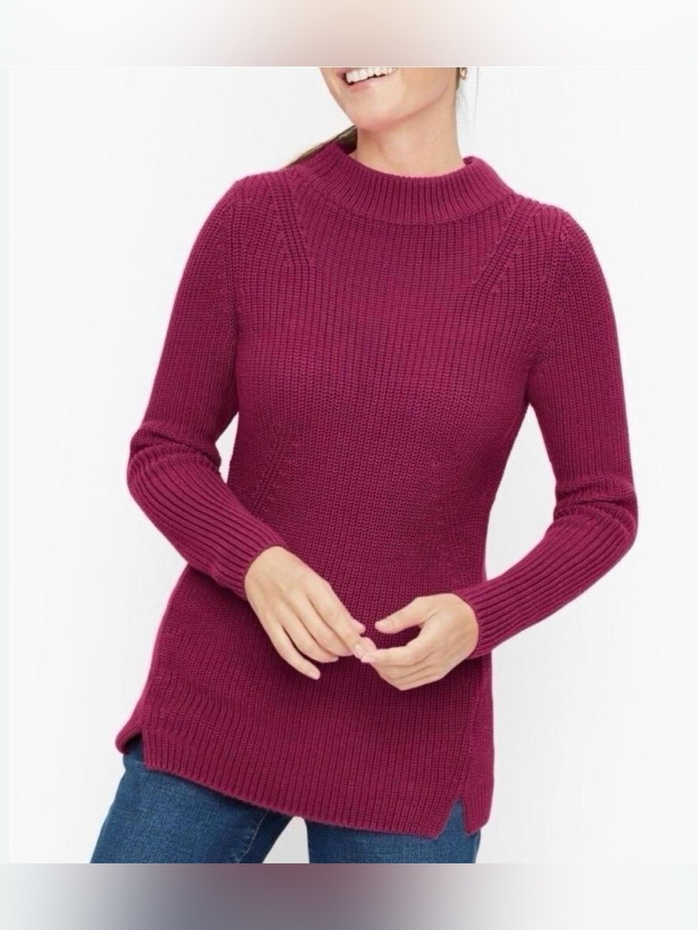 Talbots Chunky Knit Classic Preppy Mockneck Pullover Cotton Sweater Sz SP Office